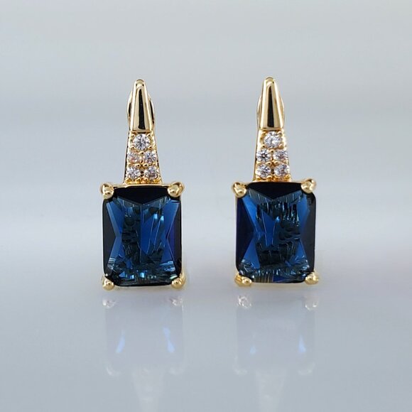Jewelry - 14K Gold Hanging Drop 2ct Blue Sapphire Gemstone 1ct Diamond Earrings Jewelry 14